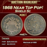 1868 Proof Shield Nickel Near Top Pop! 5c pr67+ SEGS