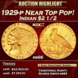 1929-p Gold Indian Quarter Eagle Near Top Pop! $2 1/2 ms66 SEGS