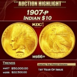 1907-p Gold Indian Eagle $10 ms66+ SEGS