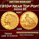 1910-p Gold Indian Half Eagle Near Top Pop! $5 ms65 USCG