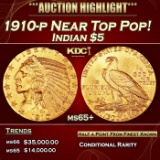 1910-p Gold Indian Half Eagle Near Top Pop! $5 ms65+ USCG