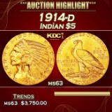 1914-d Gold Indian Half Eagle $5 ms63 USCG