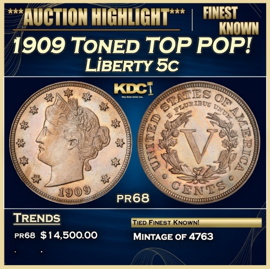 1909 Proof Liberty Nickel Toned TOP POP! 5c pr68 SEGS