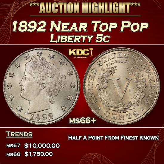 1892 Liberty Nickel Near Top Pop 5c ms66+ SEGS