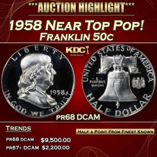 1958 Proof Franklin Half Dollar Near Top Pop! 50c pr68 DCAM SEGS