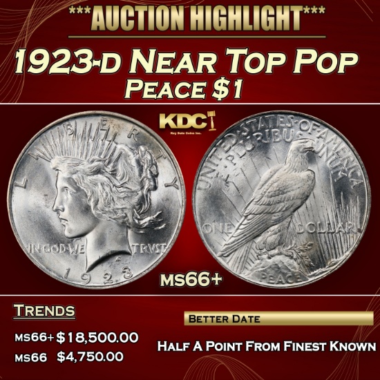 1923-d Peace Dollar Near Top Pop $1 ms66+ SEGS