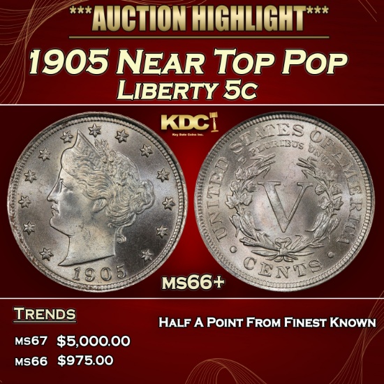1905 Liberty Nickel Near Top Pop 5c ms66+ SEGS
