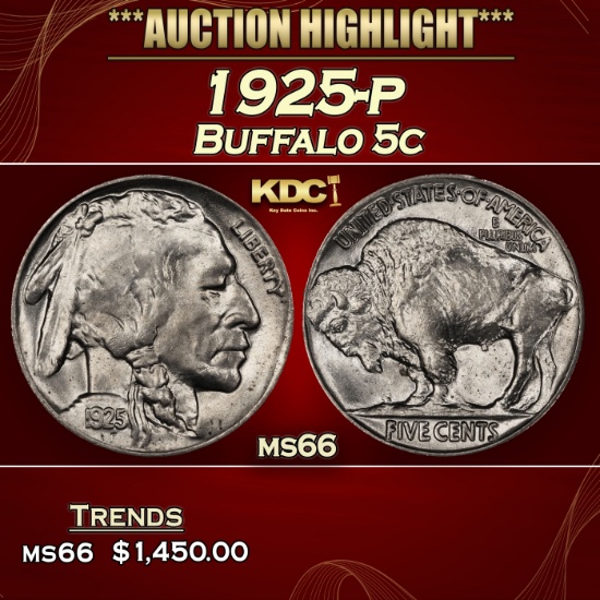1925-p Buffalo Nickel 5c ms66 SEGS