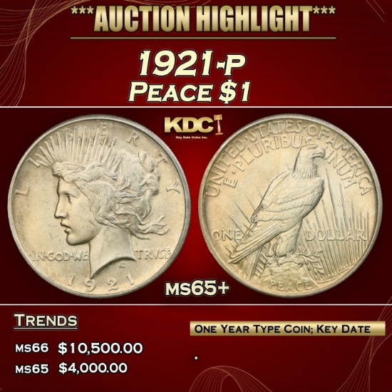 1921-p Peace Dollar $1 ms65+ SEGS