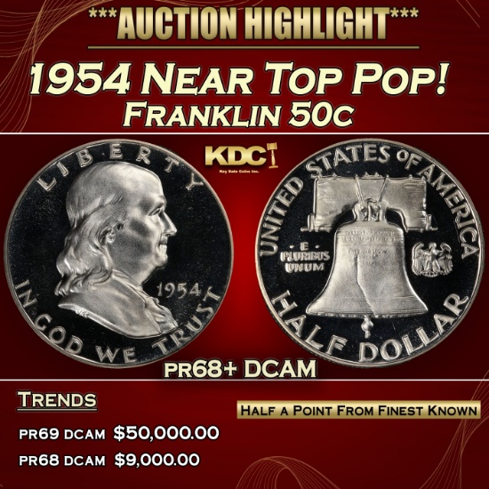 1954 Proof Franklin Half Dollar Near Top Pop! 50c pr68+ DCAM SEGS