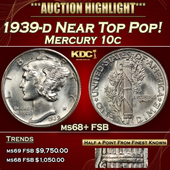 1939-d Mercury Dime Near Top Pop! 10c ms68+ FSB SEGS