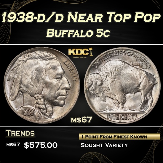 1938-d/d Buffalo Nickel Near Top Pop 5c ms67 SEGS