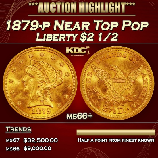 1879-p Gold Liberty Quarter Eagle Near Top Pop $2 1/2 ms66+ SEGS