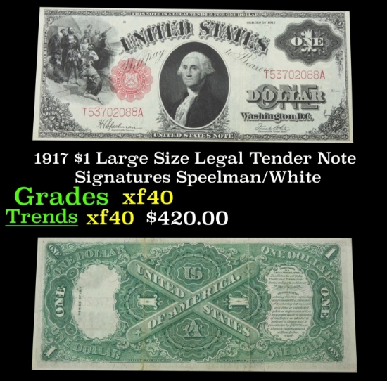 1917 $1 Large Size Legal Tender Note Grades xf Signatures Speelman/White
