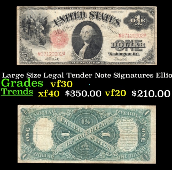 1917 $1 Large Size Legal Tender Note Grades vf++ Signatures Elliott/White