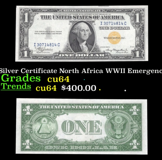 1935A $1 Silver Certificate North Africa WWII Emergency Currency Grades Choice CU