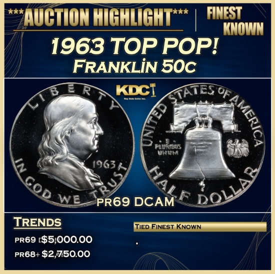 1963 Proof Franklin Half Dollar TOP POP! 50c pr69 DCAM SEGS