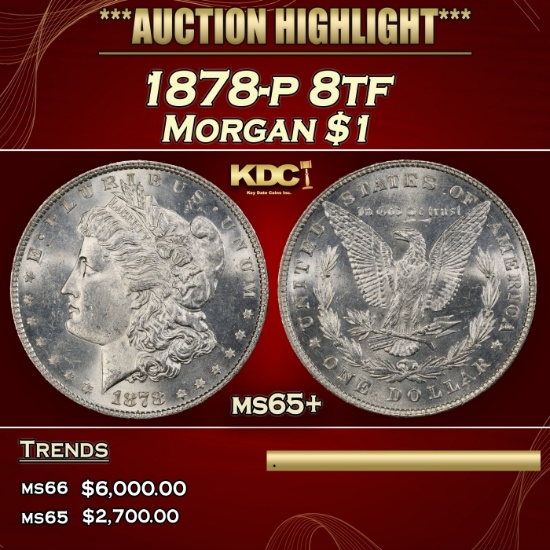 1878-p 8tf Morgan Dollar $1 ms65+ SEGS