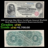 1886 $2 Large Size Silver Certificate General Winfield Scott Hancock Grades xf Signatures Rosecrans/