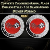Corvette Colorized Radial Flags Emblem Style - 1 oz Silver Round Round