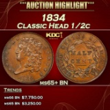1834 Classic Head half cent 1/2c ms65+ BN SEGS