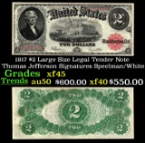 1917 $2 Large Size Legal Tender Note Thomas Jefferson Grades xf+ Signatures Speelman/White