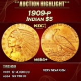 1909-p Gold Indian Half Eagle $5 ms64+ USCG