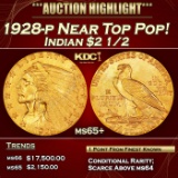1928-p Gold Indian Quarter Eagle Near Top Pop! $2 1/2 ms65+ SEGS