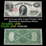 1917 $1 Large Size Legal Tender Note Grades xf Signatures Speelman/White