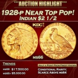 1928-p Gold Indian Quarter Eagle Near Top Pop! $2 1/2 ms66 USCG