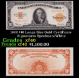 1922 $10 Large Size Gold Certificate Grades xf Signatures Speelman/White