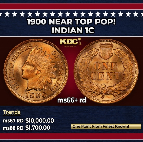 1900 Indian Cent Near Top Pop! 1c ms66+ rd SEGS