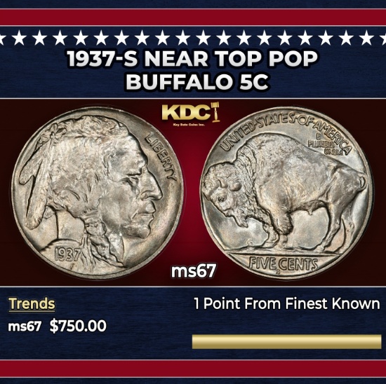 1937-s Buffalo Nickel Near Top Pop 5c ms67 SEGS