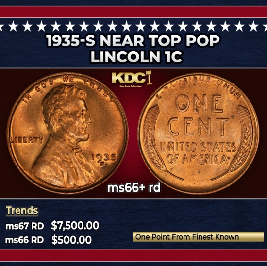 1935-s Lincoln Cent Near Top Pop 1c ms66+ rd SEGS