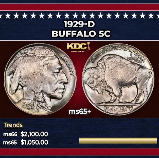 1929-d Buffalo Nickel 5c ms65+ SEGS