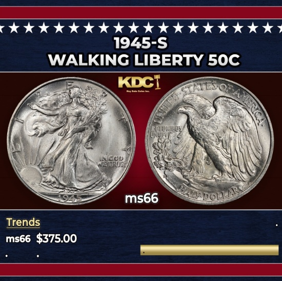 1945-s Walking Liberty Half Dollar 50c Grades ms66