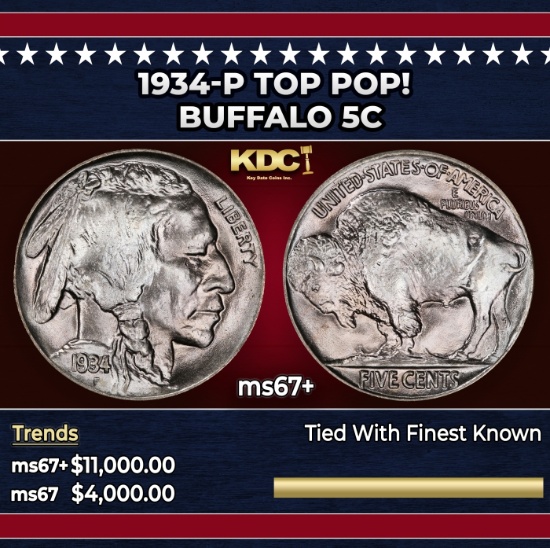 1934-p Buffalo Nickel TOP POP! 5c ms67+ SEGS