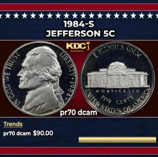 1984-s Proof Jefferson Nickel 5c pr70 dcam SEGS