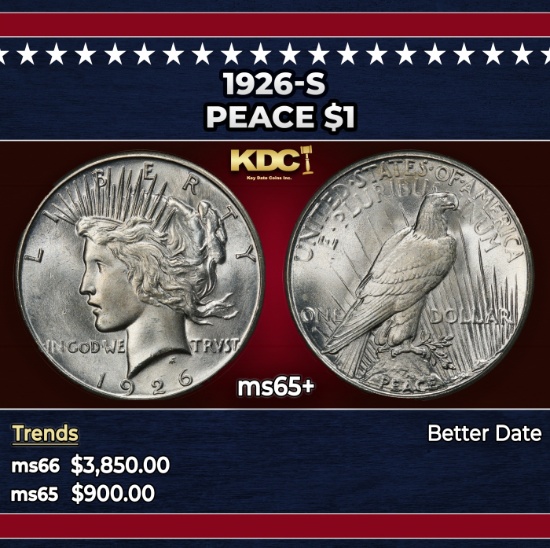 1926-s Peace Dollar $1 ms65+ SEGS