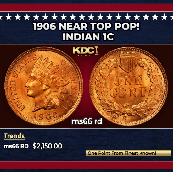 1906 Indian Cent Near Top Pop! 1c ms66 rd SEGS