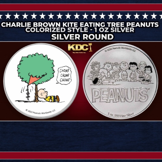 Charlie Brown Kite Eating Tree Peanuts Colorized Style - 1 oz Silver Round Round