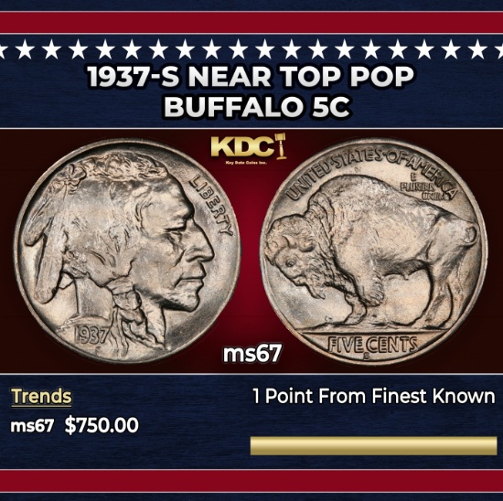 1937-s Buffalo Nickel Near Top Pop 5c ms67 SEGS