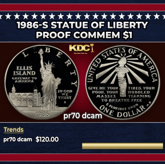 1986-s Statue of LiberTy Proof Modern Commem Dollar $1 pr70 dcam SEGS