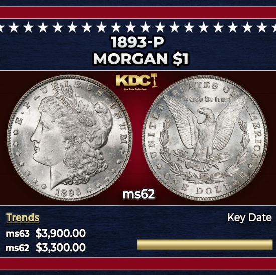 1893-p Morgan Dollar $1 ms62 USCG