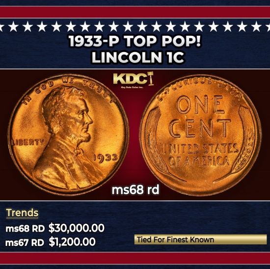 1933-p Lincoln Cent TOP POP! 1c ms68 rd SEGS