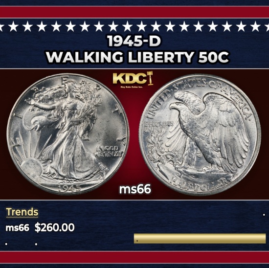 1945-d Walking Liberty Half Dollar 50c Grades ms66
