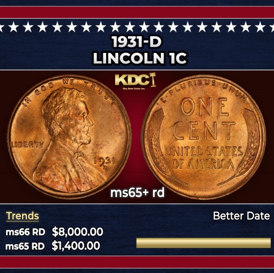 1931-d Lincoln Cent 1c ms65+ rd SEGS