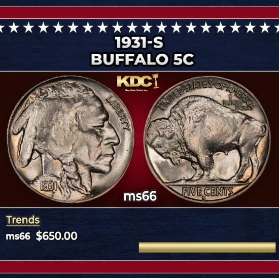 1931-s Buffalo Nickel 5c Grades ms66