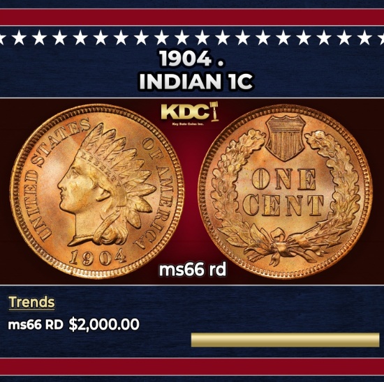 1904 Indian Cent . 1c ms66 rd SEGS