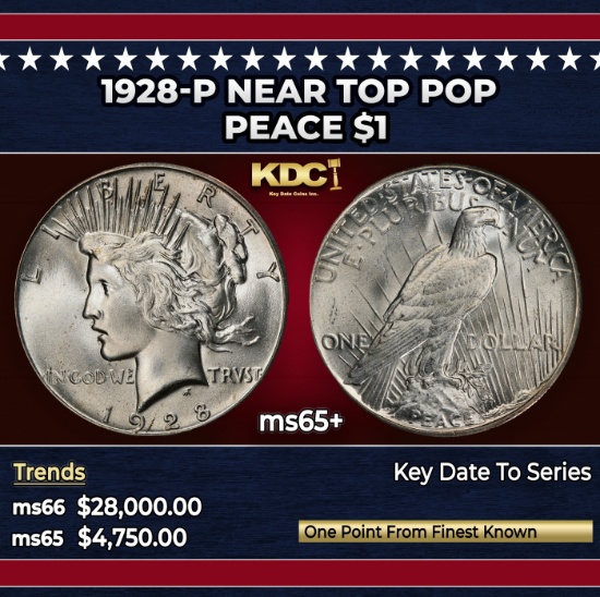1928-p Peace Dollar Near Top Pop $1 ms65+ SEGS